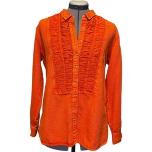 Pilcro | Orange Pleated Bib Button Down Blouse | Size S